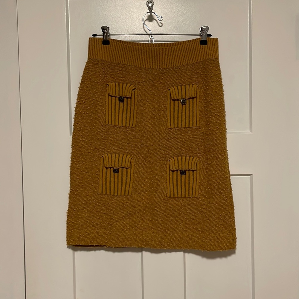 Anthropologie mustard sweater skirt